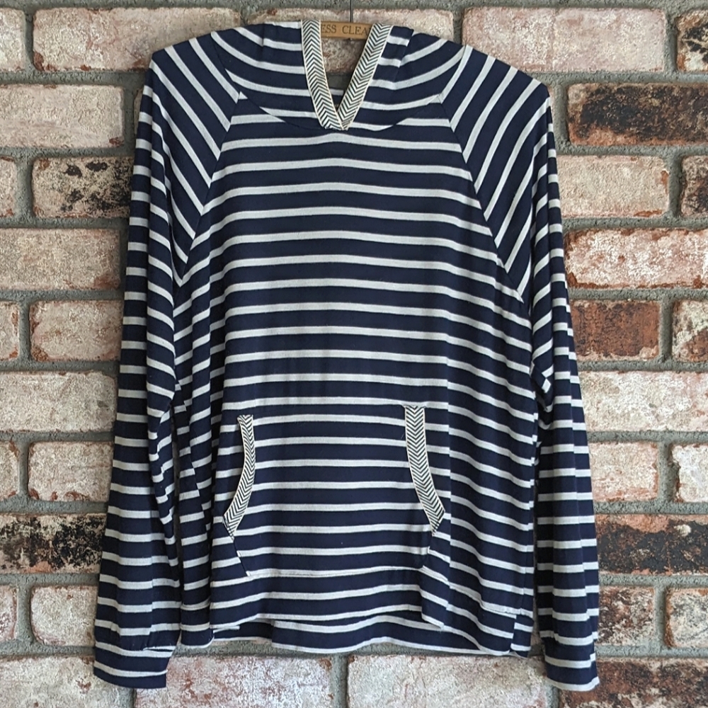 🦞 Flashmob Navy Blue & White Striped Lightweight Hoodie Y2K XL